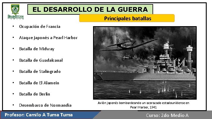 EL DESARROLLO DE LA GUERRA Principales batallas • Ocupación de Francia • Ataque japonés