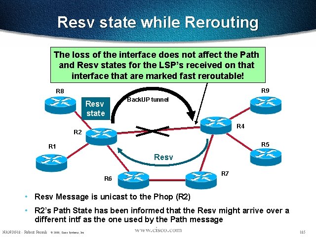 Resv state while Rerouting The loss of the interface does not affect the Path