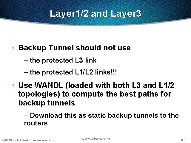 Layer 1/2 and Layer 3 • Backup Tunnel should not use – the protected