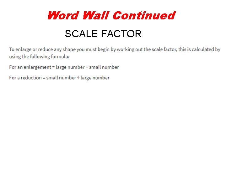 Word Wall Continued SCALE FACTOR 