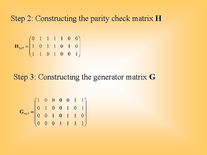Step 2: Constructing the parity check matrix H Step 3: Constructing the generator matrix