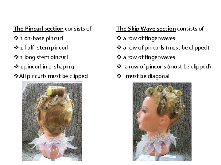 The Pincurl section consists of The Skip Wave section consists of 1 on-base pincurl