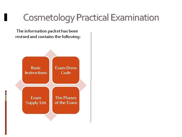 Cosmetology Practical Examination The information packet has been revised and contains the following: Basic