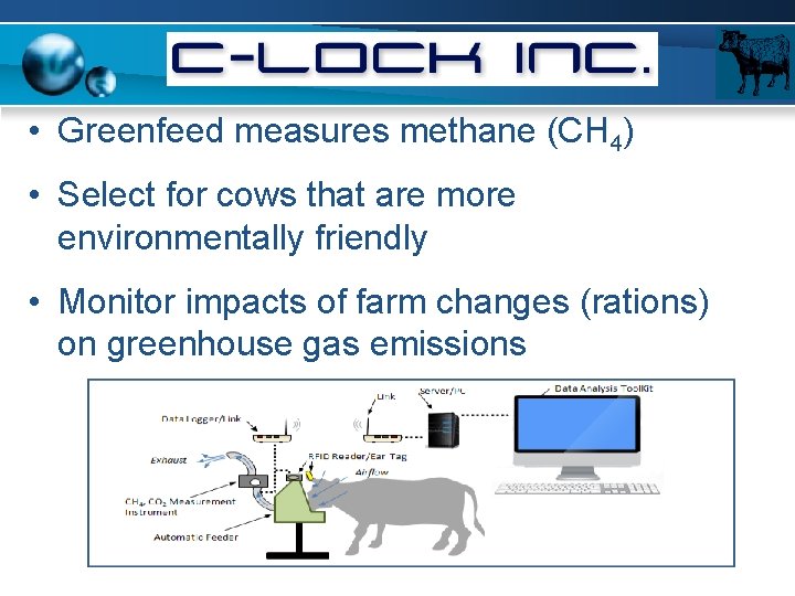  • Greenfeed measures methane (CH 4) • Select for cows that are more