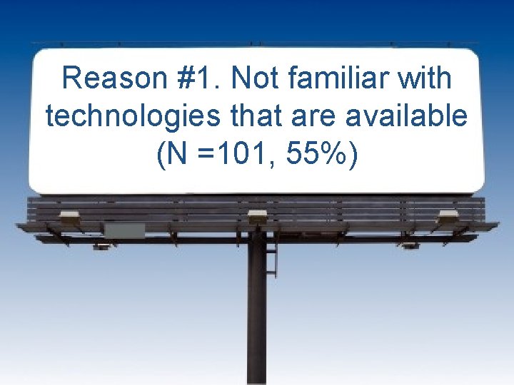 Reason #1. Not familiar with technologies that are available (N =101, 55%) 