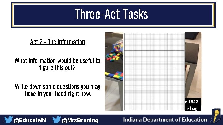 Three-Act Tasks Act 2 - The Information What information would be useful to figure