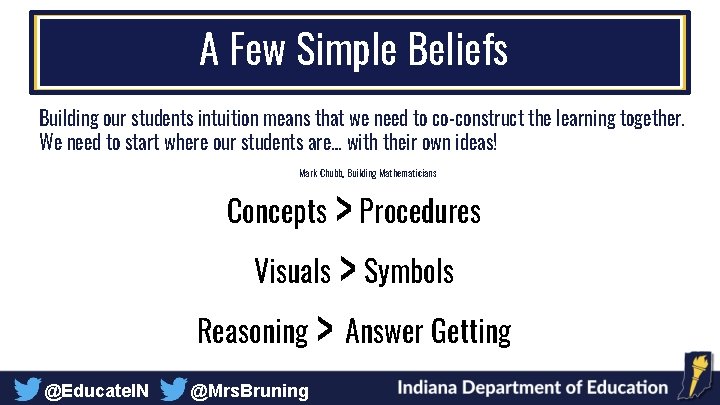 A Few Simple Beliefs Building our students intuition means that we need to co-construct