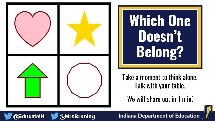 Which One Doesn’t Belong? Take a moment to think alone. Talk with your table.