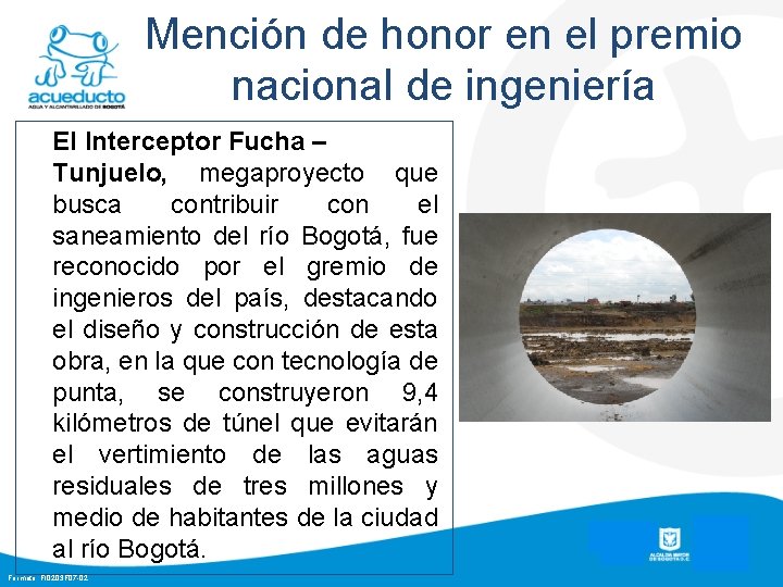 Mención de honor en el premio nacional de ingeniería El Interceptor Fucha – Tunjuelo,