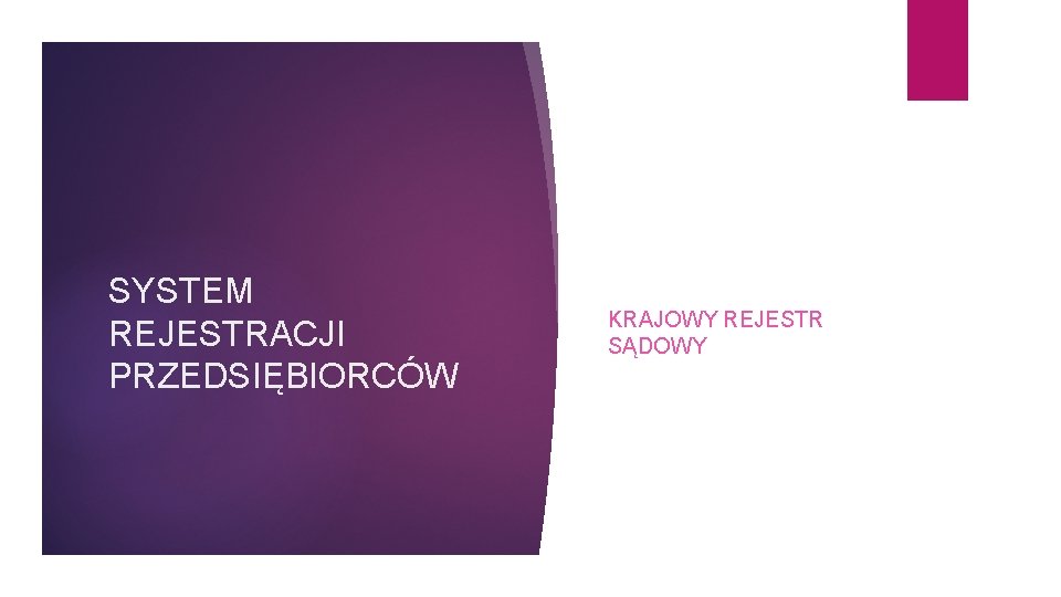 SYSTEM REJESTRACJI PRZEDSIĘBIORCÓW KRAJOWY REJESTR SĄDOWY 