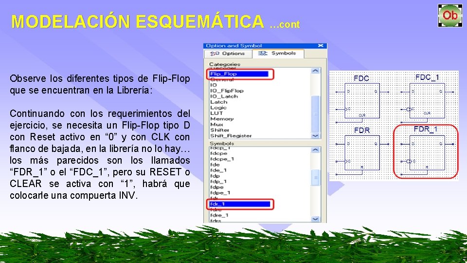 MODELACIÓN ESQUEMÁTICA …cont Observe los diferentes tipos de Flip-Flop que se encuentran en la