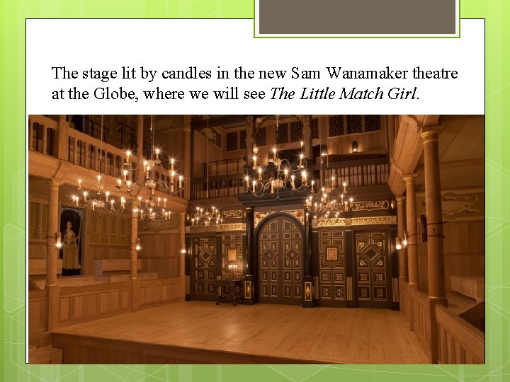 The stage lit by candles in the new Sam Wanamaker theatre at the Globe,