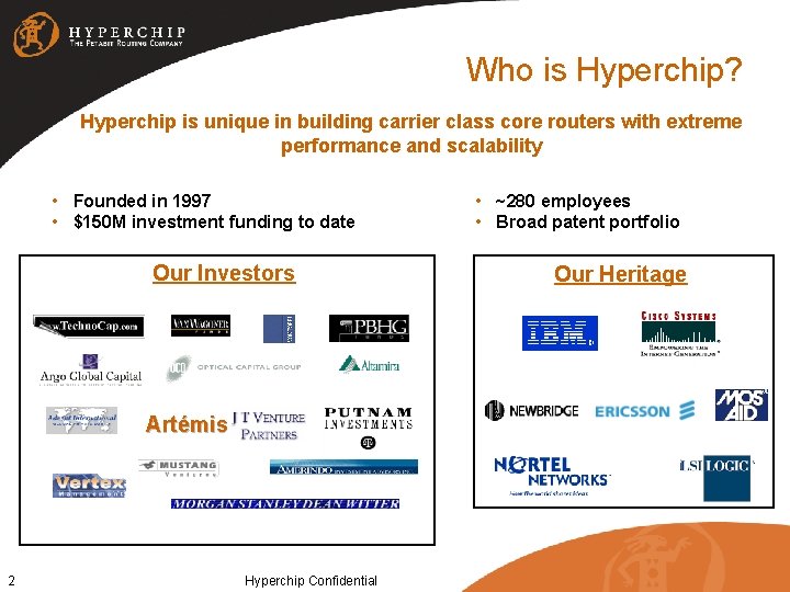Who is Hyperchip? Hyperchip is unique in building carrier class core routers with extreme