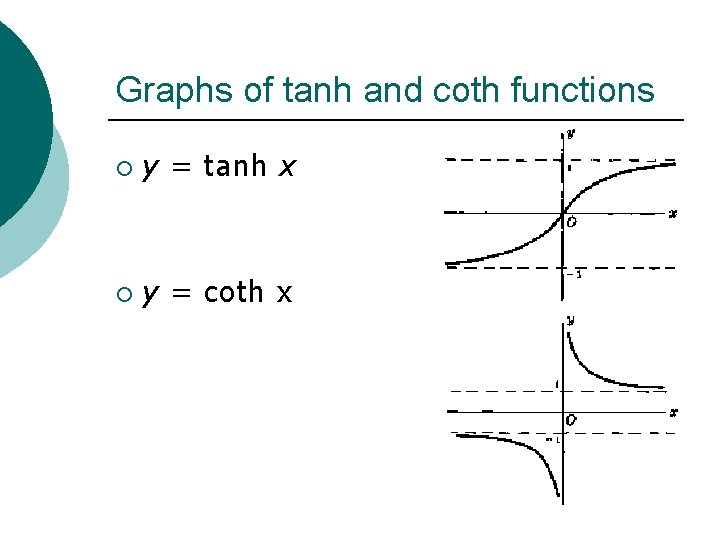 Graphs of tanh and coth functions ¡ ¡ y = tanh x y =
