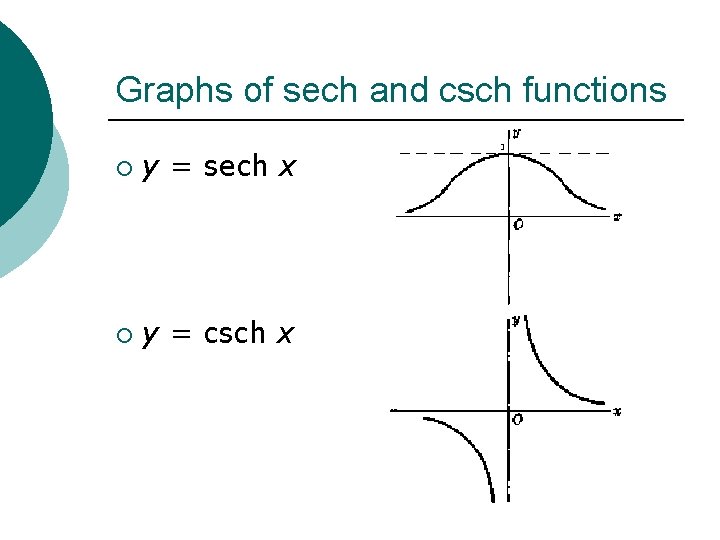 Graphs of sech and csch functions ¡ y = sech x ¡ y =