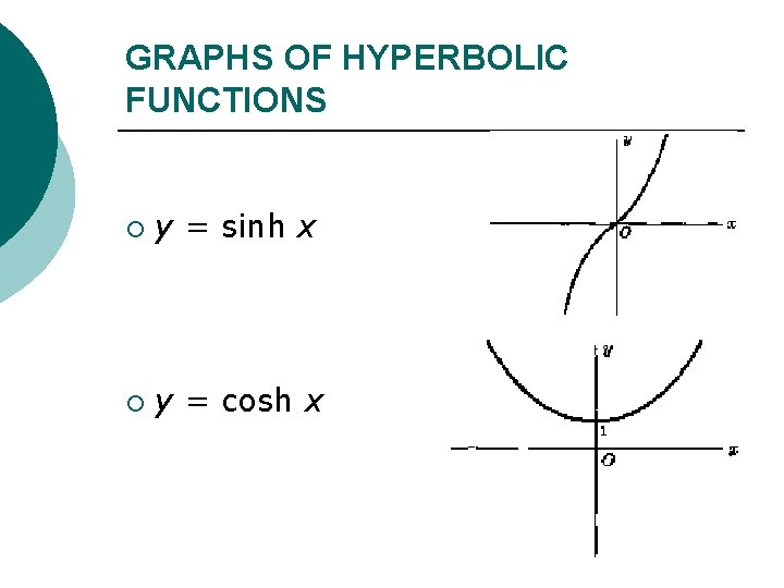 GRAPHS OF HYPERBOLIC FUNCTIONS ¡ ¡ y = sinh x y = cosh x