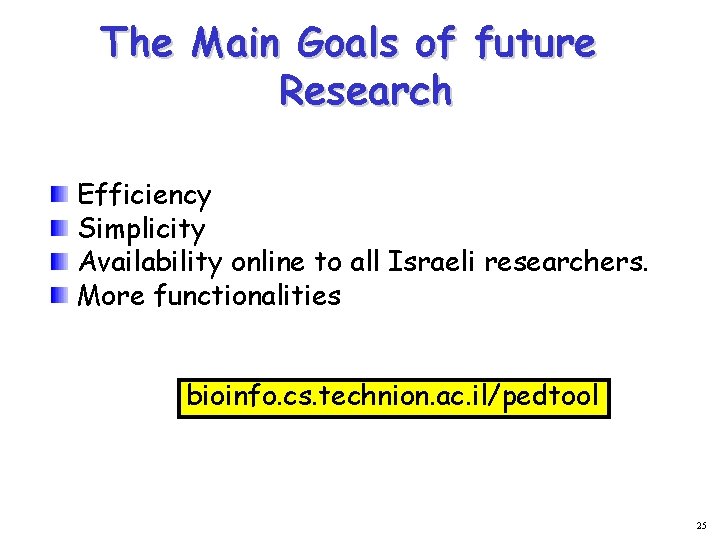 The Main Goals of future Research Efficiency Simplicity Availability online to all Israeli researchers.
