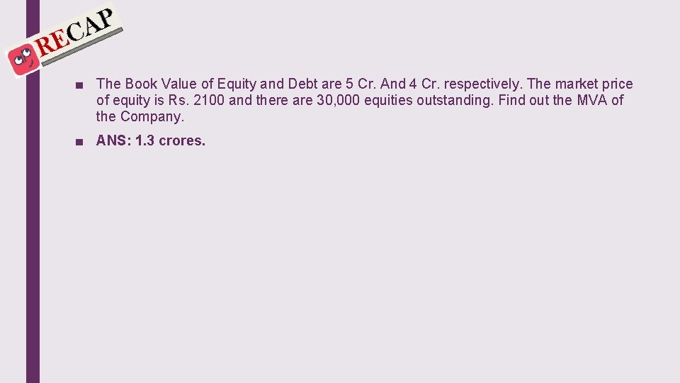 ■ The Book Value of Equity and Debt are 5 Cr. And 4 Cr.