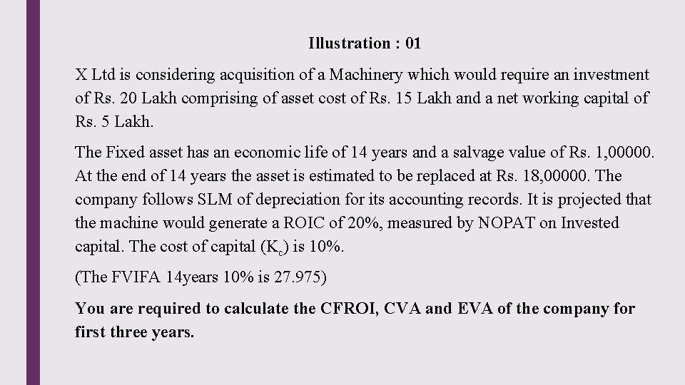 Illustration : 01 X Ltd is considering acquisition of a Machinery which would require