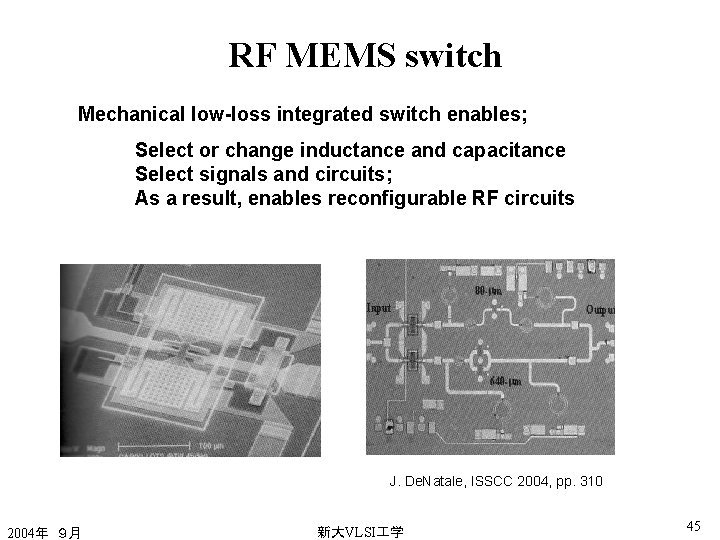 RF MEMS switch Mechanical low-loss integrated switch enables; Select or change inductance and capacitance