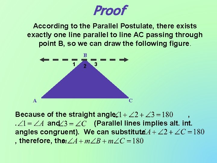 Proof According to the Parallel Postulate, there exists exactly one line parallel to line