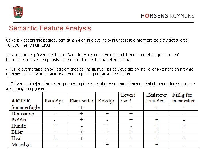 Semantic Feature Analysis Udvælg det centrale begreb, som du ønsker, at eleverne skal undersøge