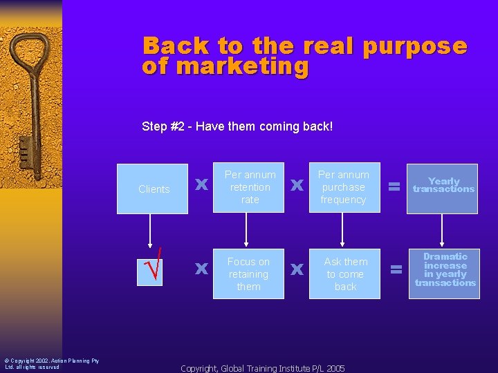 Back to the real purpose of marketing Step #2 - Have them coming back!