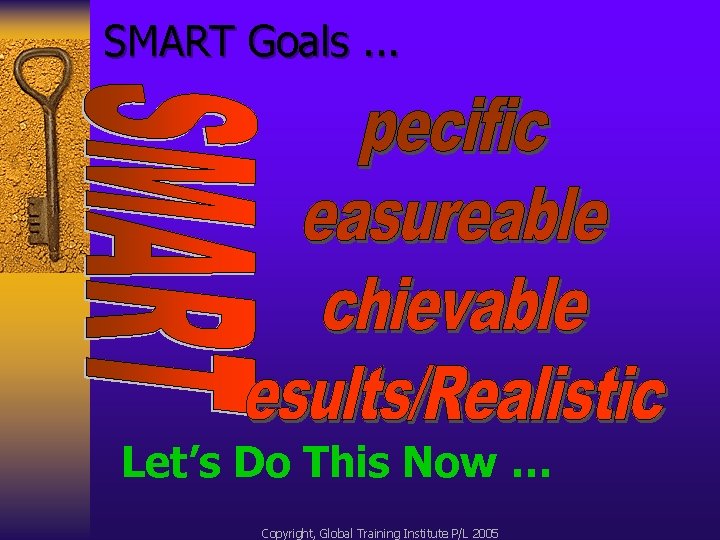 SMART Goals. . . Let’s Do This Now … Copyright, Global Training Institute P/L