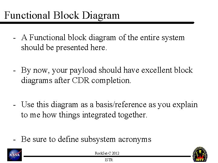 Functional Block Diagram - A Functional block diagram of the entire system should be