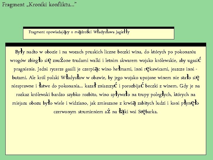 Fragment „Kroniki konfliktu. . . ” Fragment opowiadający o mądrości Władysława Jagiełły Były nadto