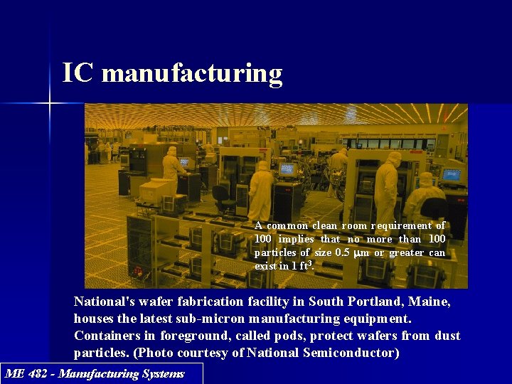 IC manufacturing A common clean room requirement of 100 implies that no more than