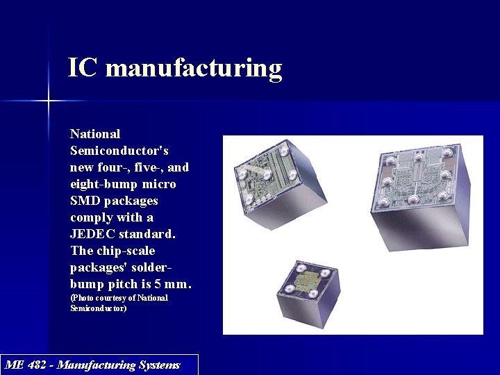 IC manufacturing National Semiconductor's new four-, five-, and eight-bump micro SMD packages comply with