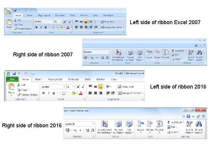 Left side of ribbon Excel 2007 Right side of ribbon 2007 Left side of
