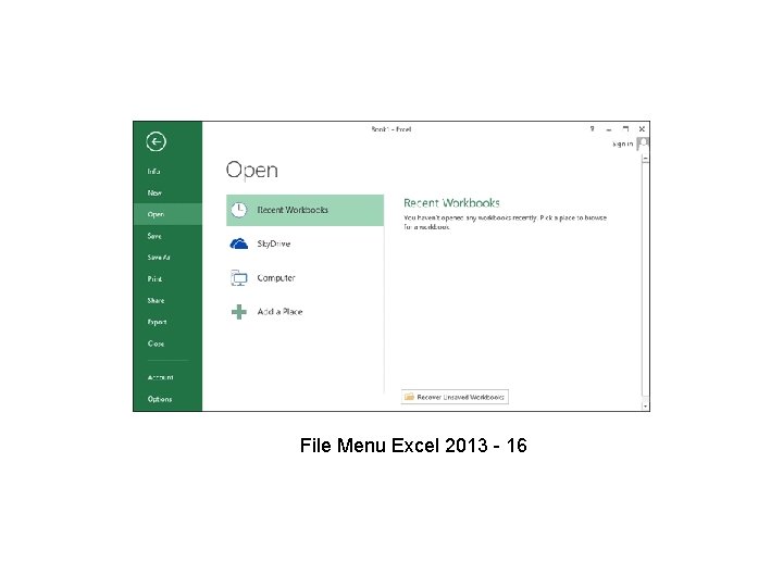 File Menu Excel 2013 - 16 