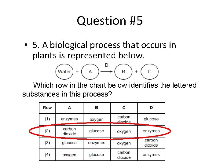 Question #5 • 5. A biological process that occurs in plants is represented below.