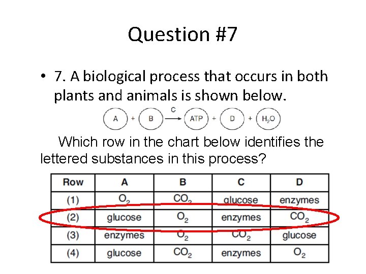 Question #7 • 7. A biological process that occurs in both plants and animals