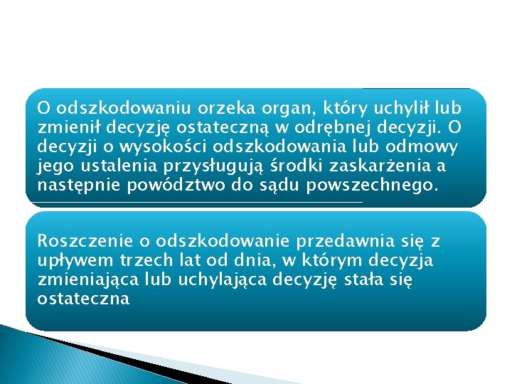 O odszkodowaniu orzeka organ, który uchylił lub zmienił decyzję ostateczną w odrębnej decyzji. O