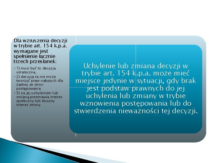 Dla wzruszenia decyzji w trybie art. 154 k. p. a. wymagane jest spełnienie łącznie