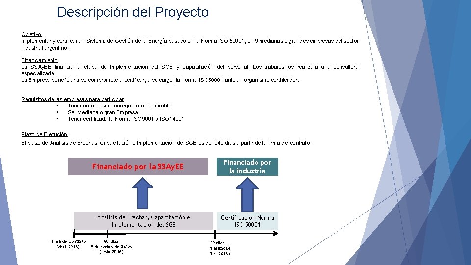 Descripción del Proyecto Objetivo Implementar y certificar un Sistema de Gestión de la Energía