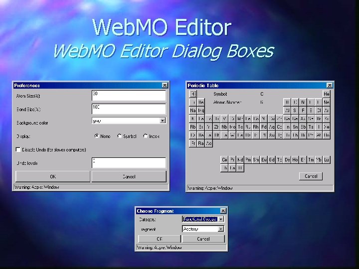 Web. MO Editor Dialog Boxes 