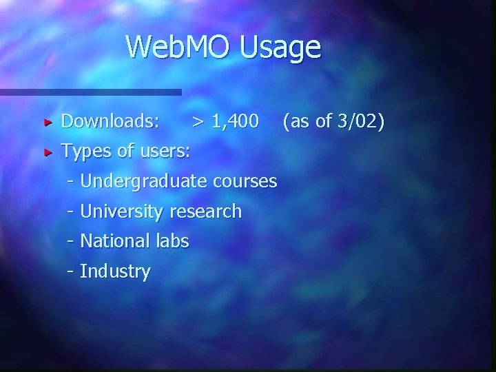 Web. MO Usage Downloads: > 1, 400 Types of users: - Undergraduate courses -