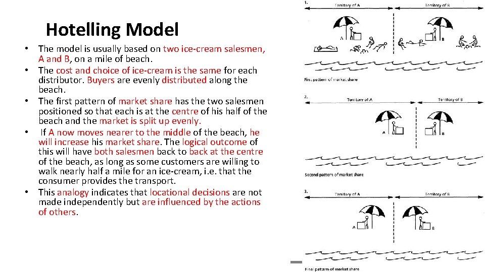 Hotelling Model • • • The model is usually based on two ice-cream salesmen,