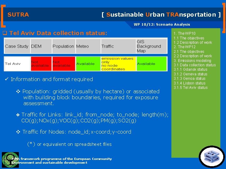 SUTRA [ Sustainable Urban TRAnsportation ] WP 10/12: Scenario Analysis q Tel Aviv Data