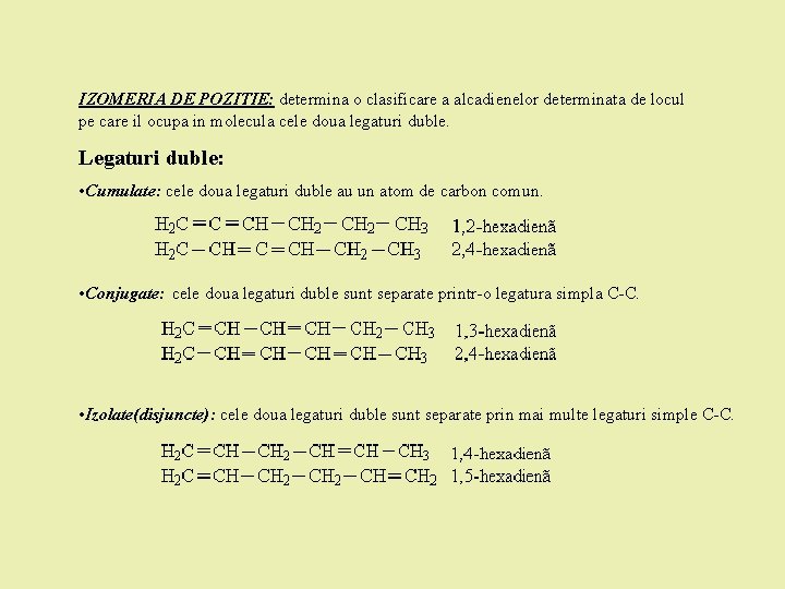 IZOMERIA DE POZITIE: determina o clasificare a alcadienelor determinata de locul pe care il