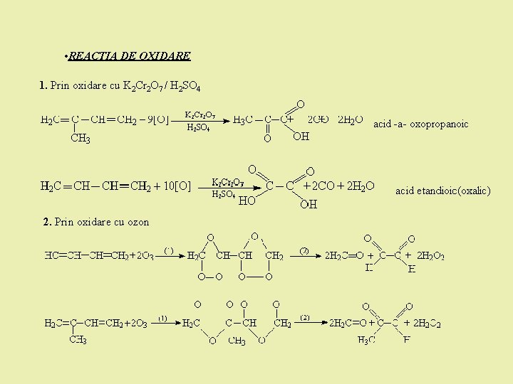 • REACTIA DE OXIDARE 1. Prin oxidare cu K 2 Cr 2 O • REACTIA DE OXIDARE 1. Prin oxidare cu K 2 Cr 2 O