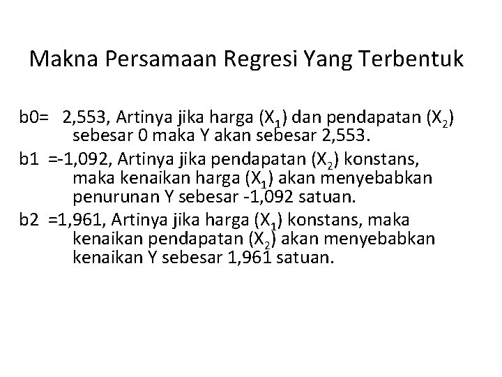Makna Persamaan Regresi Yang Terbentuk b 0= 2, 553, Artinya jika harga (X 1)