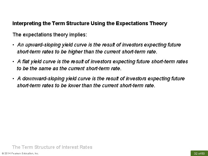 Interpreting the Term Structure Using the Expectations Theory The expectations theory implies: • An