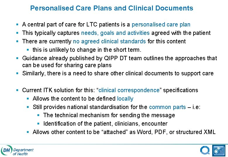 Personalised Care Plans and Clinical Documents § A central part of care for LTC