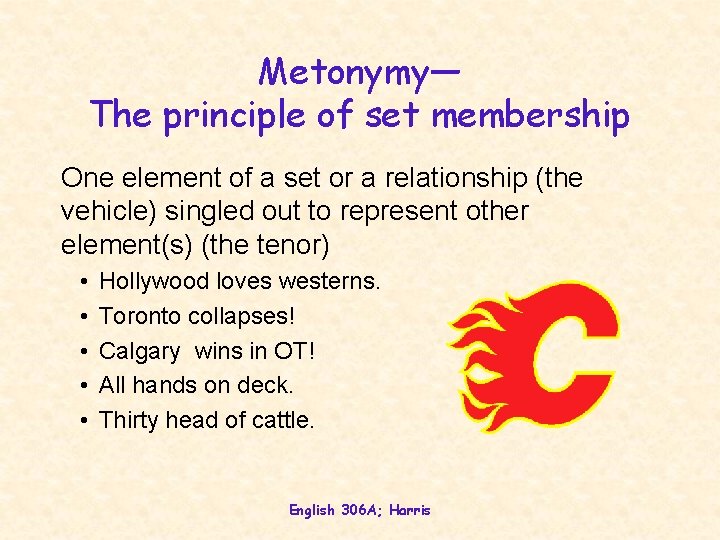 Metonymy— The principle of set membership One element of a set or a relationship