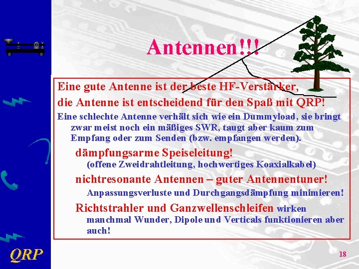 Antennen!!! Eine gute Antenne ist der beste HF-Verstärker, die Antenne ist entscheidend für den